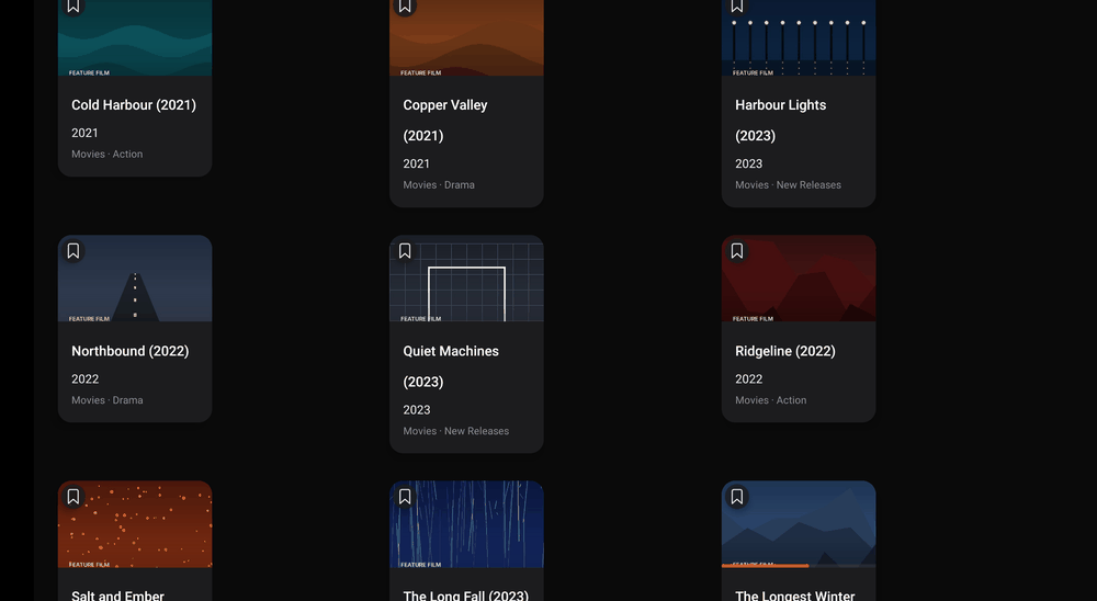 Movie library grid with poster art on a tablet