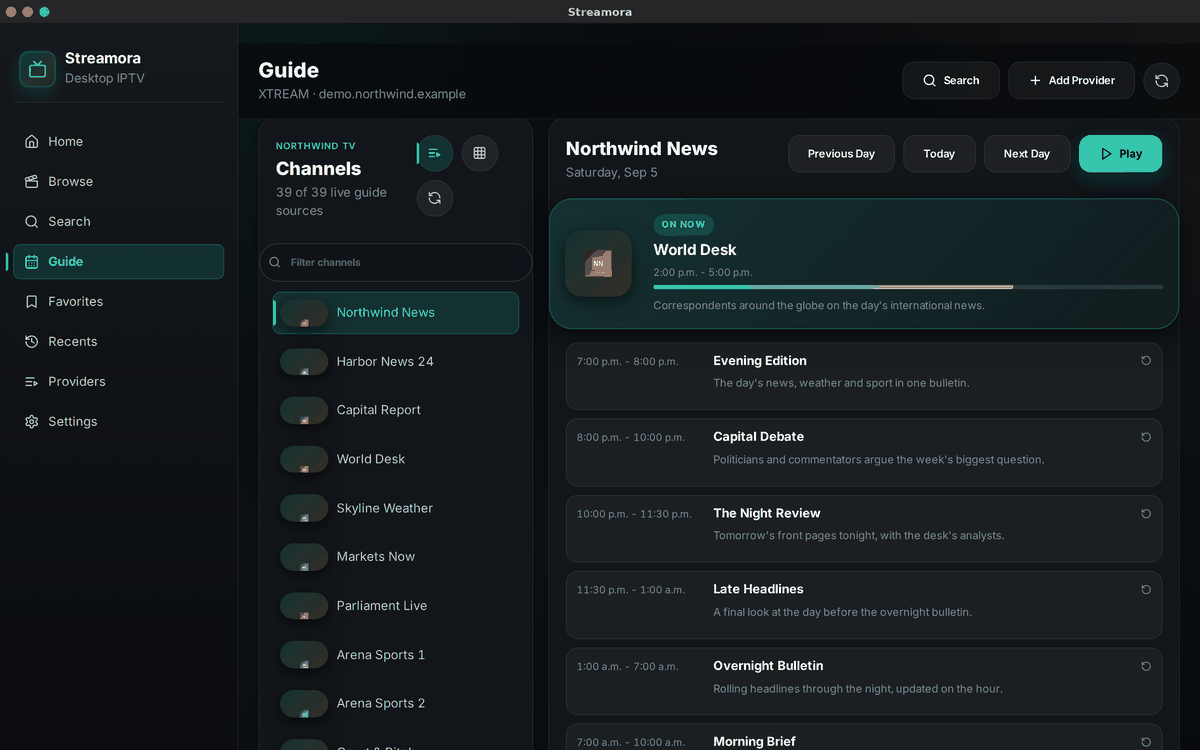 Streamora TV guide on Mac